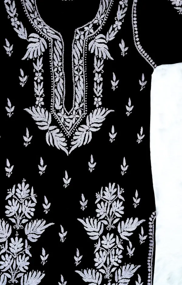 BLACK MODEL KURTA WITH WHITE CHIKANKARI