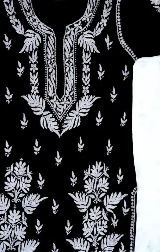 BLACK MODEL KURTA WITH WHITE CHIKANKARI