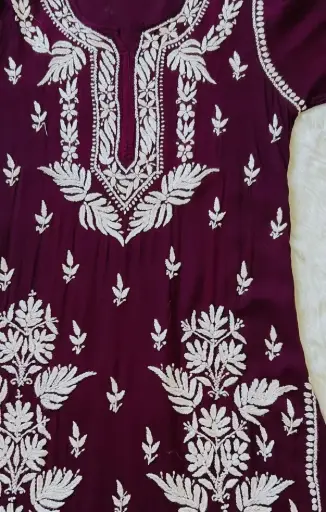 WINE MODAL LONG CHIKANKARI KURTA
